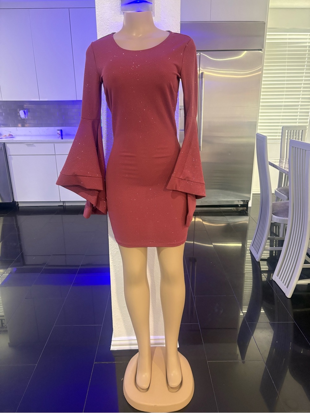 Symphony Sparkle Ruffle-Sleeve Bodycon Dress in Rose